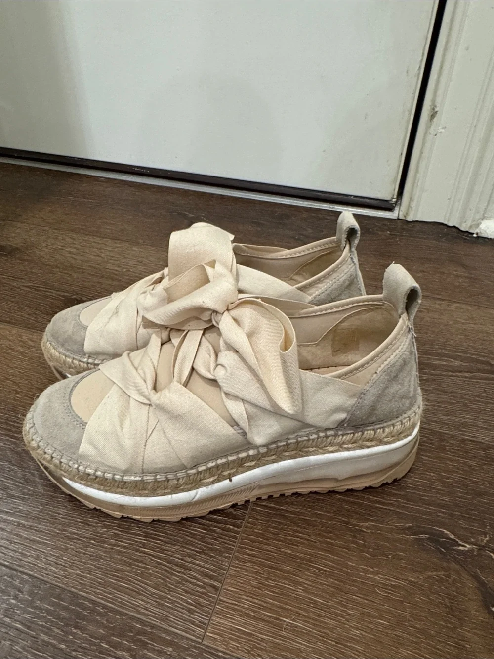 Free People Women's Cream Knot-Detail Platform Espadrille